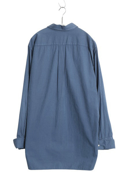 40s 50s フランス製 ★ マチ付き 総柄 ドレス シャツ メンズ XL 程/ ユーロ フレンチ ヴィンテージ ダブルカフス ワイドカラー 無地 ブルー