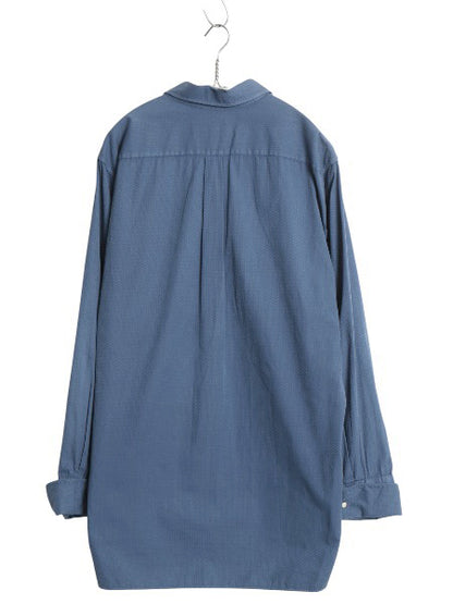 40s 50s フランス製 ★ マチ付き 総柄 ドレス シャツ メンズ XL 程/ ユーロ フレンチ ヴィンテージ ダブルカフス ワイドカラー 無地 ブルー