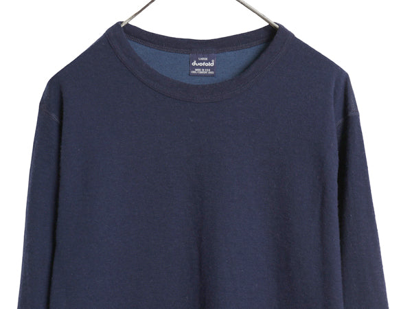 90s USA製 デュオフォールド 2レイヤー 長袖 Tシャツ メンズ L / オールド ロンT アンダーシャツ 無地 ストレッチ インナー カットソー 紺