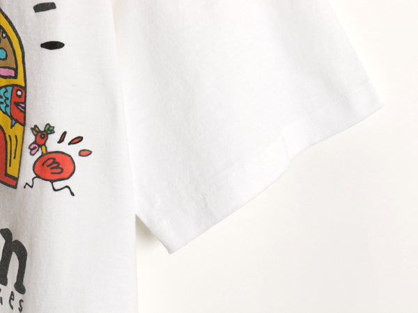 90s USA製 アート イラスト プリント Tシャツ メンズ XL 古着 オールド ポップ グラフィック シングルステッチ スーベニア 大きいサイズ 白