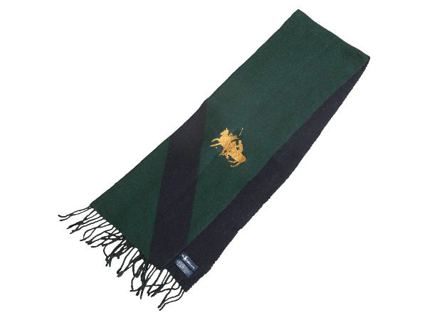 90s イタリア製 ダブルポニー ポロ ラルフローレン マフラー メンズ レディース 古着 オールド リバーシブル フリンジ付き ウール ツートン