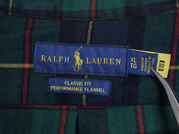 ポロ ラルフローレン チェック 長袖 ボタンダウン シャツ メンズ XL / CLASSIC FIT PERFORMANCE ミドルウェイト 大きいサイズ ポニー 刺繍