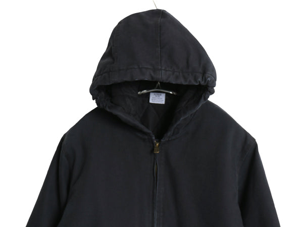 US企画 カーハート アクティブ ジャケット キッズ XL レディース M 程 古着 ワーク ダック フード パーカー 中綿 キルティング ライナー 黒