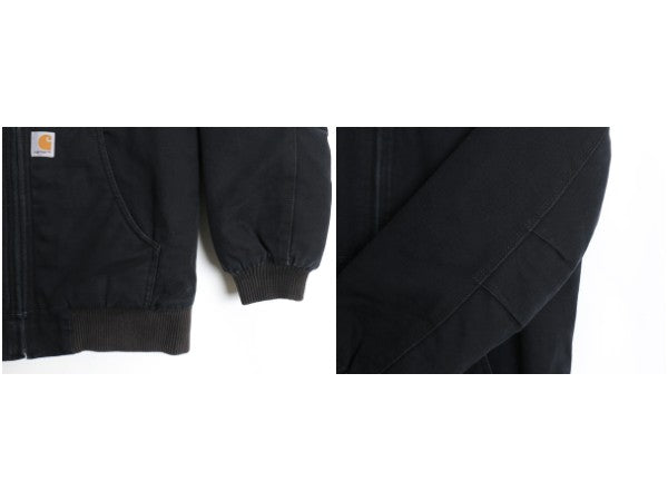 US企画 カーハート アクティブ ジャケット キッズ XL レディース M 程 古着 ワーク ダック フード パーカー 中綿 キルティング ライナー 黒