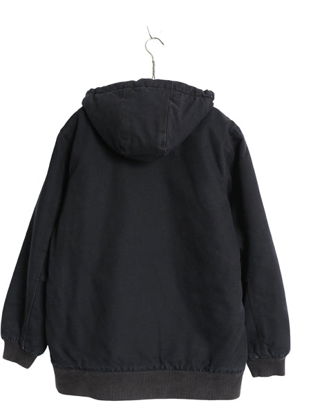 US企画 カーハート アクティブ ジャケット キッズ XL レディース M 程 古着 ワーク ダック フード パーカー 中綿 キルティング ライナー 黒
