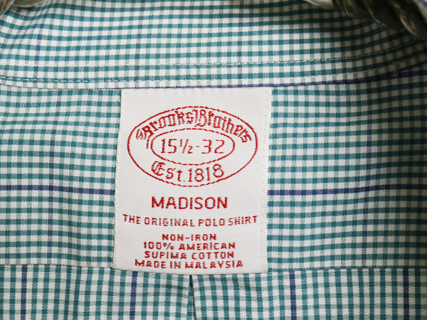ブルックスブラザーズ チェック 長袖 ボタンダウン シャツ メンズ M 程 MADISON スーピマ コットン ワイシャツ ノーアイロン ポケット付き