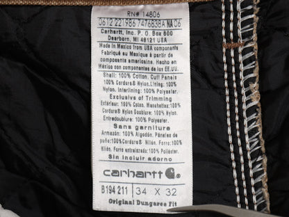US企画 カーハート ダブルニー ダック ペインター パンツ メンズ 34 32 B194 ワーク 中綿 キルティング ライナー付き ストレート ブラウン