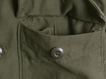 60s 米軍実物 US ARMY コットン サテン ユーティリティ シャツ M / ヴィンテージ OG107 シャツ袖 2nd ミリタリー 軍物 ワッペン付き カーキ