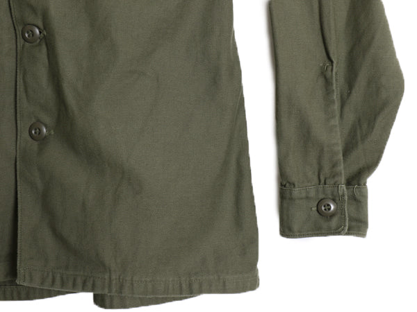 60s 米軍実物 US ARMY コットン サテン ユーティリティ シャツ M / ヴィンテージ OG107 シャツ袖 2nd ミリタリー 軍物 ワッペン付き カーキ