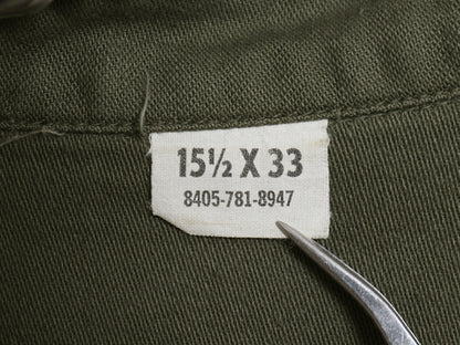 60s 米軍実物 US ARMY コットン サテン ユーティリティ シャツ M / ヴィンテージ OG107 シャツ袖 2nd ミリタリー 軍物 ワッペン付き カーキ