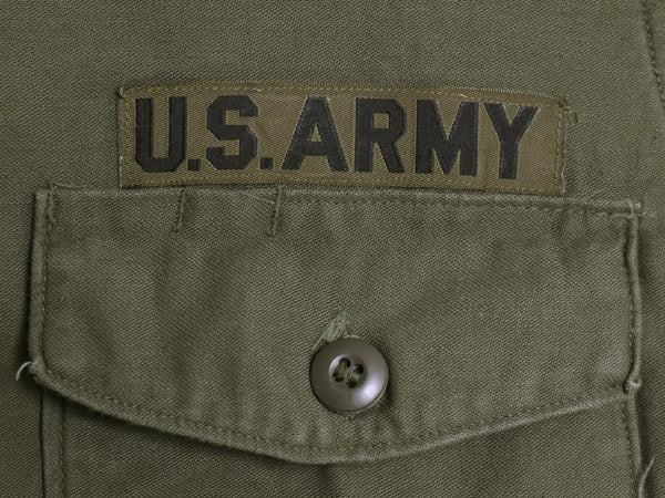 60s 米軍実物 US ARMY コットン サテン ユーティリティ シャツ M / ヴィンテージ OG107 シャツ袖 2nd ミリタリー 軍物 ワッペン付き カーキ