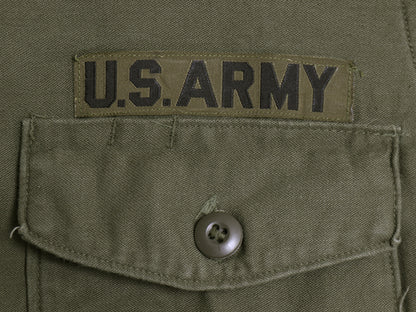 60s 米軍実物 US ARMY コットン サテン ユーティリティ シャツ M / ヴィンテージ OG107 シャツ袖 2nd ミリタリー 軍物 ワッペン付き カーキ