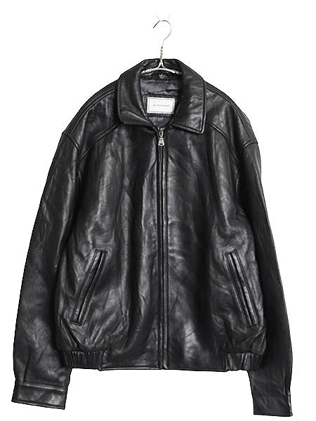 00s ハサウェイ 本革 レザー スイングトップ ジャケット メンズ L 古着 オールド 革ジャン 中綿 シングル ライダース ジャンパー ブラック