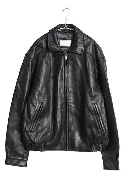 00s ハサウェイ 本革 レザー スイングトップ ジャケット メンズ L 古着 オールド 革ジャン 中綿 シングル ライダース ジャンパー ブラック