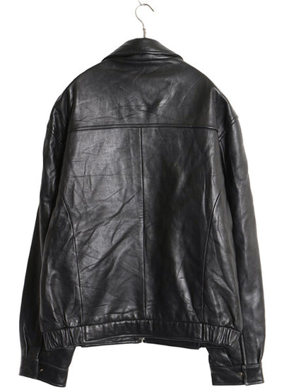 00s ハサウェイ 本革 レザー スイングトップ ジャケット メンズ L 古着 オールド 革ジャン 中綿 シングル ライダース ジャンパー ブラック