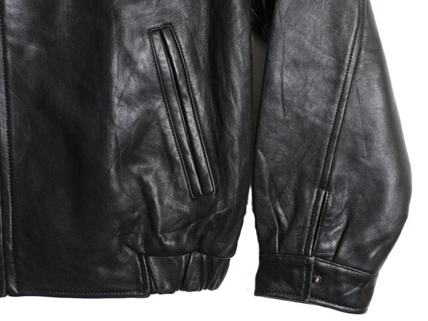 00s ハサウェイ 本革 レザー スイングトップ ジャケット メンズ L 古着 オールド 革ジャン 中綿 シングル ライダース ジャンパー ブラック