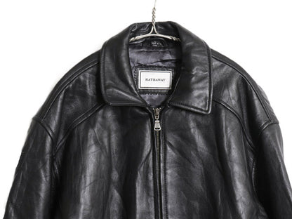 00s ハサウェイ 本革 レザー スイングトップ ジャケット メンズ L 古着 オールド 革ジャン 中綿 シングル ライダース ジャンパー ブラック