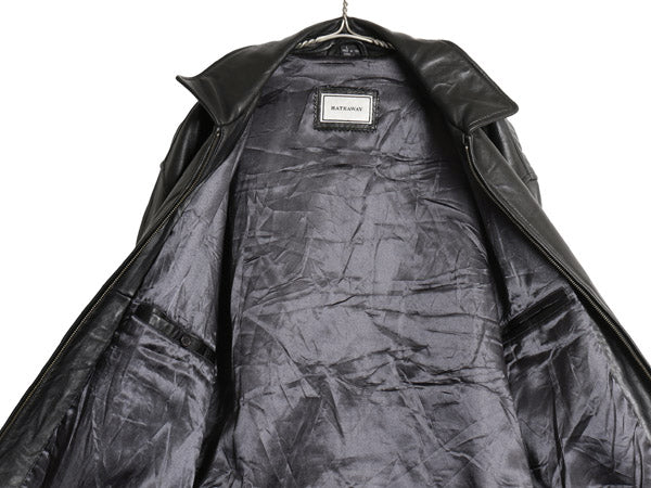 00s ハサウェイ 本革 レザー スイングトップ ジャケット メンズ L 古着 オールド 革ジャン 中綿 シングル ライダース ジャンパー ブラック