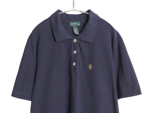 90s ローレン ラルフローレン 鹿の子 半袖 ポロシャツ レディース XXXL オールド ワンポイント ロゴ 半袖シャツ ボックス 大きいサイズ 紺