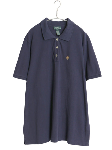 90s ローレン ラルフローレン 鹿の子 半袖 ポロシャツ レディース XXXL オールド ワンポイント ロゴ 半袖シャツ ボックス 大きいサイズ 紺