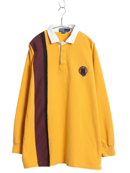 90s ポロ ラルフローレン ストライプ 長袖 ラガーシャツ メンズ XL / オールド ラグビー 長袖シャツ ポロシャツ カットソー 大きいサイズ