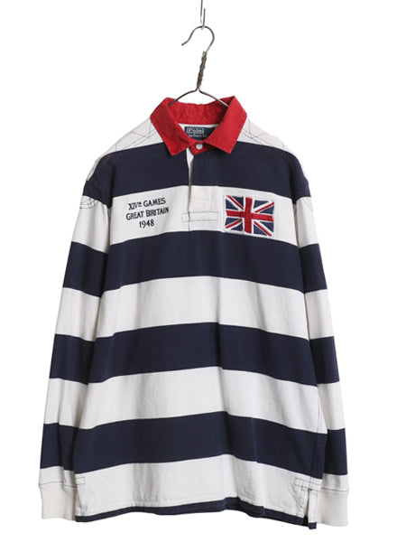 90s ポロ ラルフローレン ボーダー 長袖 ラガーシャツ メンズ M 古着 ラグビー 長袖シャツ ポロシャツ カットソー ナンバリング ツートン