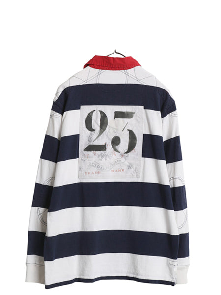 90s ポロ ラルフローレン ボーダー 長袖 ラガーシャツ メンズ M 古着 ラグビー 長袖シャツ ポロシャツ カットソー ナンバリング ツートン