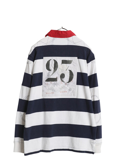 90s ポロ ラルフローレン ボーダー 長袖 ラガーシャツ メンズ M 古着 ラグビー 長袖シャツ ポロシャツ カットソー ナンバリング ツートン