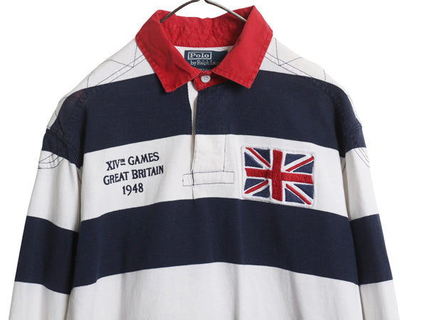 90s ポロ ラルフローレン ボーダー 長袖 ラガーシャツ メンズ M 古着 ラグビー 長袖シャツ ポロシャツ カットソー ナンバリング ツートン