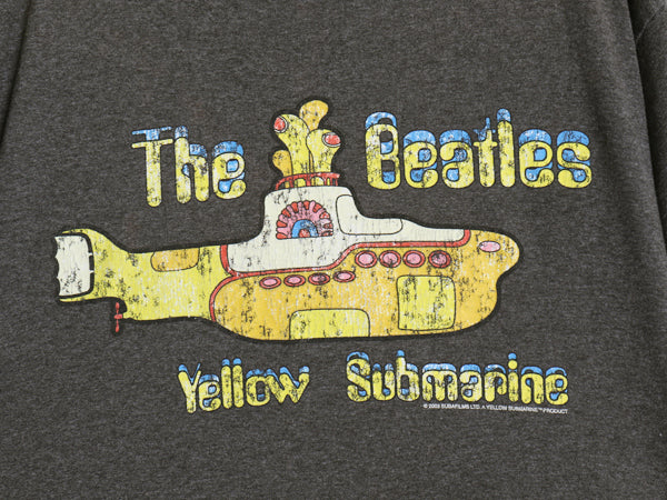 00s ビートルズ イラスト プリント リンガー Tシャツ メンズ M 古着 オールド オフィシャル バンド ロック グラフィック 濃灰 黒 ツートン