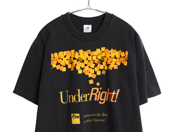 90s USA製 企業 両面 プリント Tシャツ メンズ L オールド 当時物 ヘビーウェイト イラスト グラフィック シングルステッチ カットソー 黒