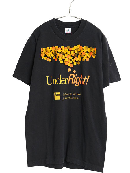90s USA製 企業 両面 プリント Tシャツ メンズ L オールド 当時物 ヘビーウェイト イラスト グラフィック シングルステッチ カットソー 黒