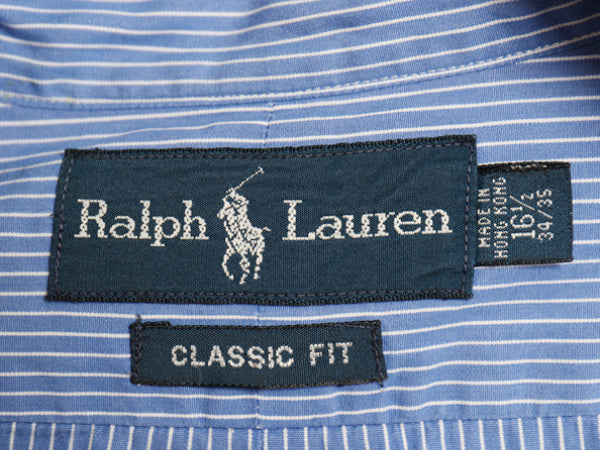 00s ラルフローレン ストライプ 長袖 ボタンダウン シャツ メンズ L 程 / オールド ポロ CLASSIC FIT コットン ワンポイント ポニー 青 白