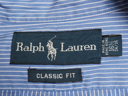 00s ラルフローレン ストライプ 長袖 ボタンダウン シャツ メンズ L 程 / オールド ポロ CLASSIC FIT コットン ワンポイント ポニー 青 白