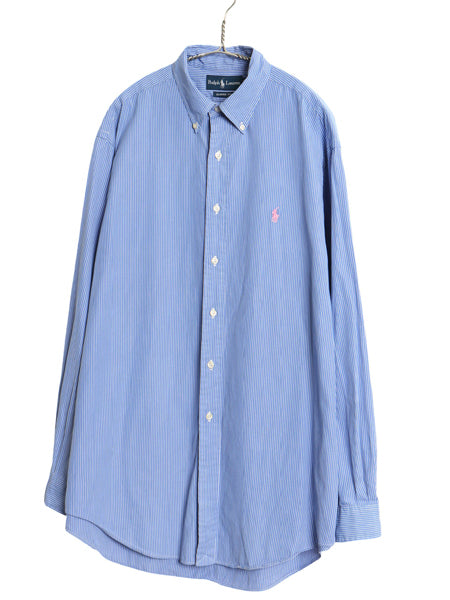 00s ラルフローレン ストライプ 長袖 ボタンダウン シャツ メンズ L 程 / オールド ポロ CLASSIC FIT コットン ワンポイント ポニー 青 白