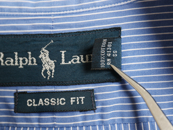 00s ラルフローレン ストライプ 長袖 ボタンダウン シャツ メンズ L 程 / オールド ポロ CLASSIC FIT コットン ワンポイント ポニー 青 白