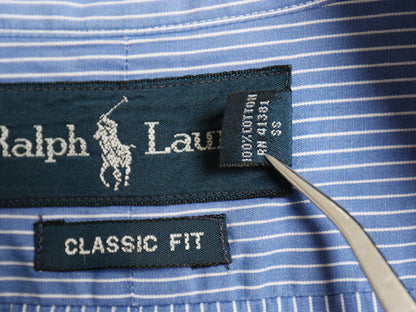 00s ラルフローレン ストライプ 長袖 ボタンダウン シャツ メンズ L 程 / オールド ポロ CLASSIC FIT コットン ワンポイント ポニー 青 白