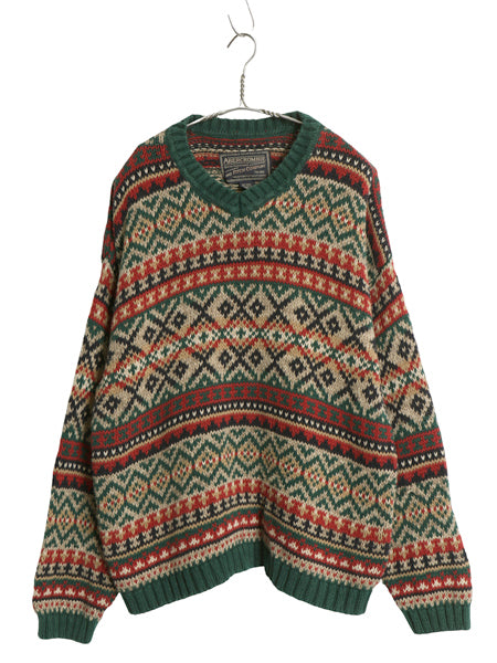 00s Abercrombie&Fitch ニット セーター メンズ XL 古着 オールド ラミー コットン Vネック 総柄 ノルディック フェアアイル 大きいサイズ