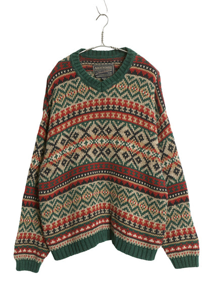 00s Abercrombie&Fitch ニット セーター メンズ XL 古着 オールド ラミー コットン Vネック 総柄 ノルディック フェアアイル 大きいサイズ