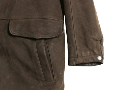 ブルックスブラザーズ 本革 ヌバック レザー ハーフ コート メンズ XL 革ジャン ジャケット 中綿 キルティング ライナー 濃茶 大きいサイズ