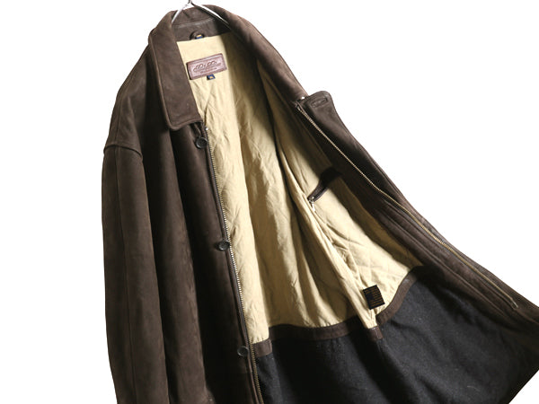 ブルックスブラザーズ 本革 ヌバック レザー ハーフ コート メンズ XL 革ジャン ジャケット 中綿 キルティング ライナー 濃茶 大きいサイズ