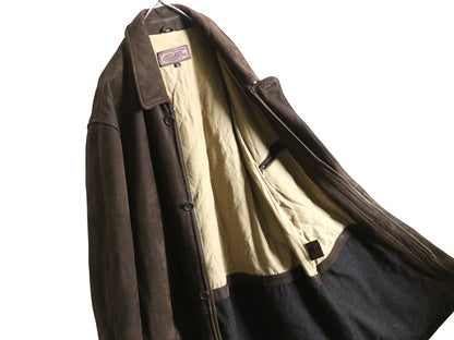 ブルックスブラザーズ 本革 ヌバック レザー ハーフ コート メンズ XL 革ジャン ジャケット 中綿 キルティング ライナー 濃茶 大きいサイズ