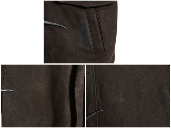 ブルックスブラザーズ 本革 ヌバック レザー ハーフ コート メンズ XL 革ジャン ジャケット 中綿 キルティング ライナー 濃茶 大きいサイズ