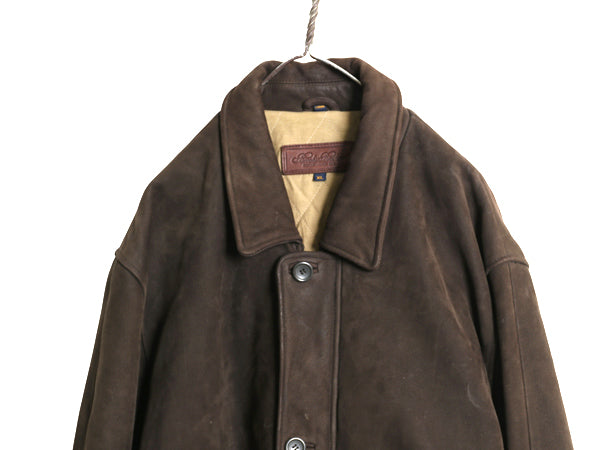 ブルックスブラザーズ 本革 ヌバック レザー ハーフ コート メンズ XL 革ジャン ジャケット 中綿 キルティング ライナー 濃茶 大きいサイズ