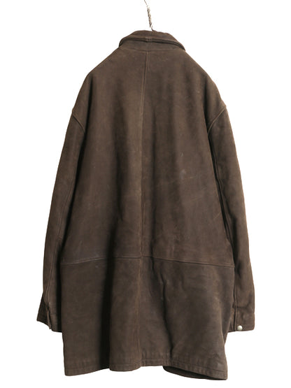 ブルックスブラザーズ 本革 ヌバック レザー ハーフ コート メンズ XL 革ジャン ジャケット 中綿 キルティング ライナー 濃茶 大きいサイズ