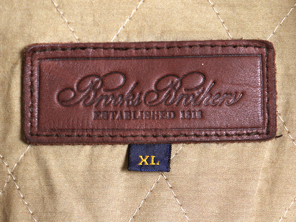 ブルックスブラザーズ 本革 ヌバック レザー ハーフ コート メンズ XL 革ジャン ジャケット 中綿 キルティング ライナー 濃茶 大きいサイズ