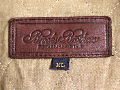 ブルックスブラザーズ 本革 ヌバック レザー ハーフ コート メンズ XL 革ジャン ジャケット 中綿 キルティング ライナー 濃茶 大きいサイズ