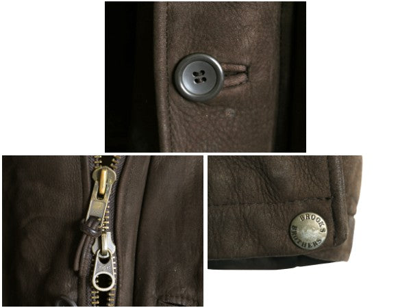 ブルックスブラザーズ 本革 ヌバック レザー ハーフ コート メンズ XL 革ジャン ジャケット 中綿 キルティング ライナー 濃茶 大きいサイズ