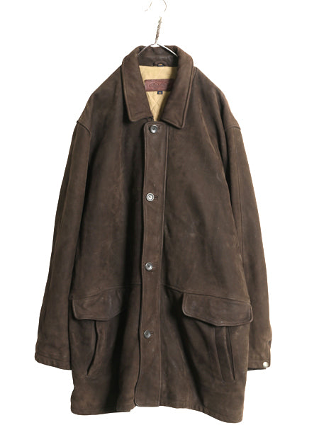 ブルックスブラザーズ 本革 ヌバック レザー ハーフ コート メンズ XL 革ジャン ジャケット 中綿 キルティング ライナー 濃茶 大きいサイズ