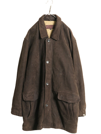 ブルックスブラザーズ 本革 ヌバック レザー ハーフ コート メンズ XL 革ジャン ジャケット 中綿 キルティング ライナー 濃茶 大きいサイズ